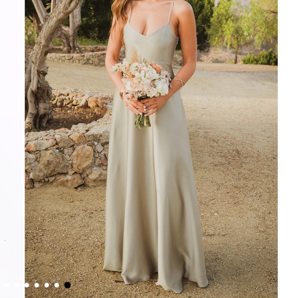 Show Me Your Mumu Moss Green Luxe Satin Bridesmaid Faith Maxi Dress